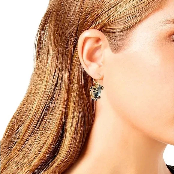 BETSEY JOHNSON Leopard Heart Drop Earrings - Picture 2 of 4